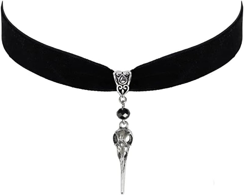 Cicod Gothic Black Velvet Goth Choker Necklace for Women,Cameo Black Choker Crow Skull Pendant Necklace Vintage Collar Skull Necklace Gothic Jewelry - Image 1